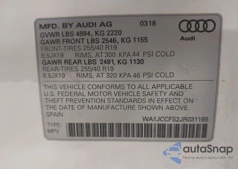2018 Audi Q3 Premium Plus из США, поврежденный, VIN WA1JCCFS2JR031165